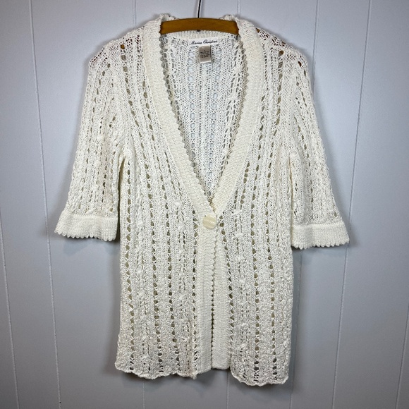 Marisa Christina Open Knit Sweater Cream Sweater Top sz L Indie Boho - Picture 1 of 15